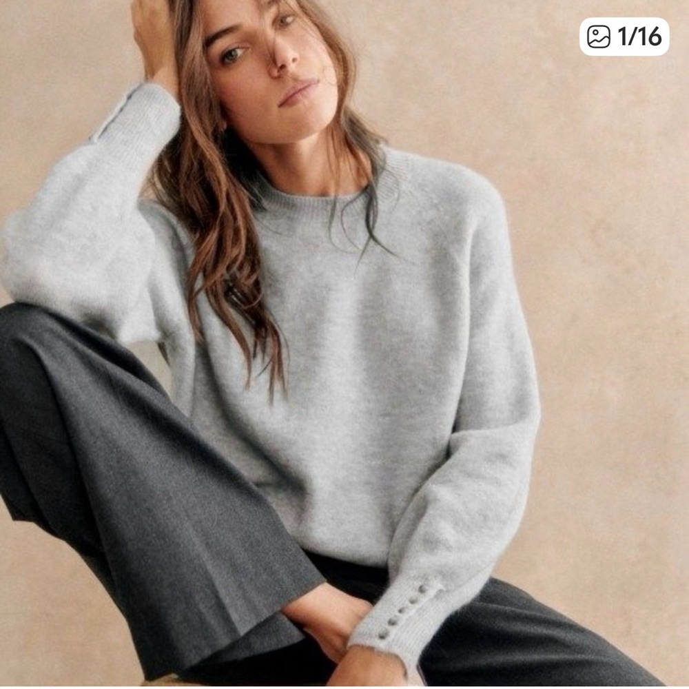 EUC: Sezane Louise Jumper XL Super Kid Mohair Merino Wool Blend Mottled Grey